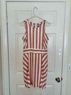 Sharagano Rust and White Striped Midi Dress